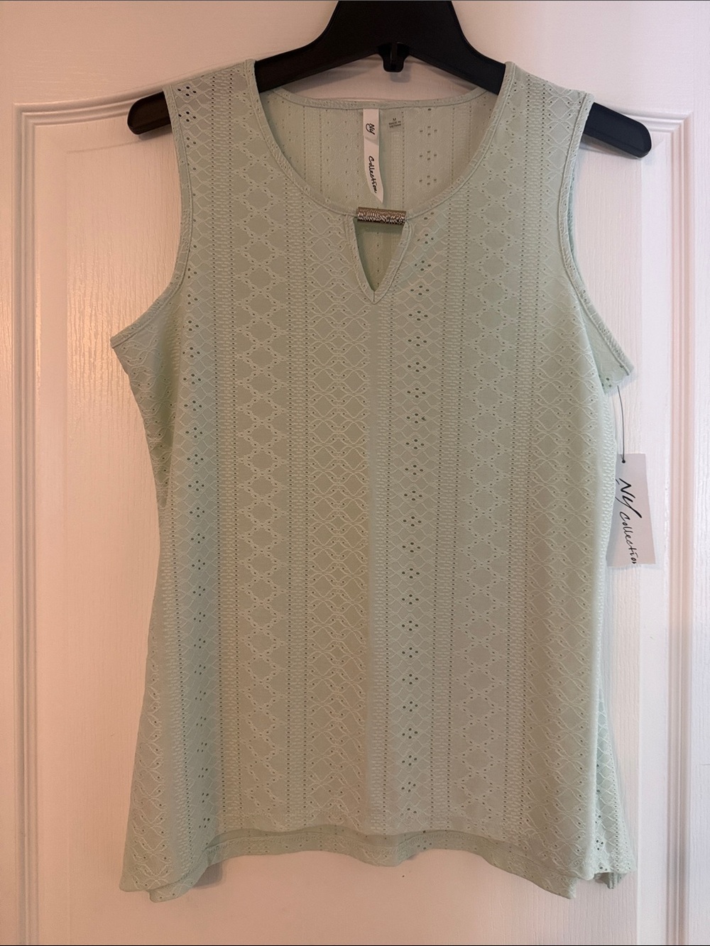 NY Collection Light Mint Eyelet Sleeveless Tank